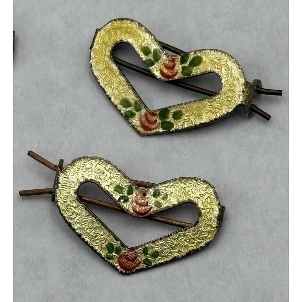 Vintage 1950s Floral Enamel Barrettes Lot Mid Century Vanity Set